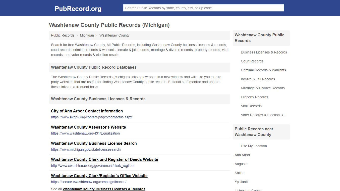 Washtenaw County Public Records (Michigan)