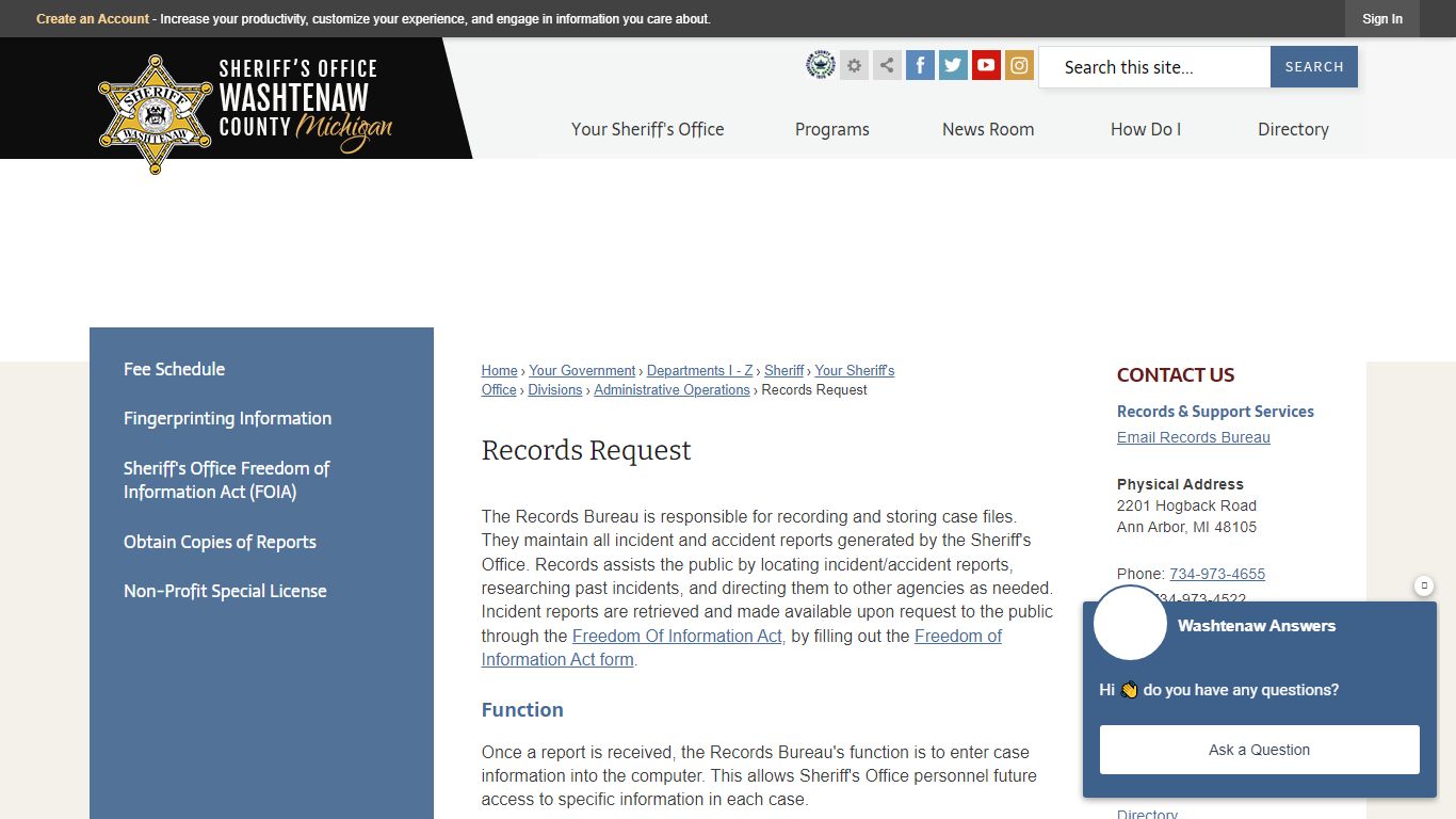 Records Request | Washtenaw County, MI